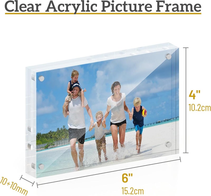 ATZYmolin 4x6 Acrylic Picture Frame 3 Pack, 20mm Thick Magnetic Double Sided Display 20% Thicker- Frameless Clear Transparent Photo Frame for Desktop/Tabletop, Self Standing with Microfiber Cloth - Image 2